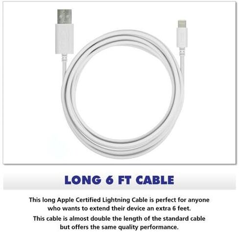 كابل USB لايتنينج معتمد من RND Apple 6 أقدام لهاتف iPhone (11 و11 Pro و11 Pro Max, XS, XS Max, XR, X, 8 Plus، 7 Plus، 6, 6 Plus، 6S, 6S Plus) iPad (برو، Air, Mini) وiPod (6 أقدام/1.8 M/أسود) in Kuwait