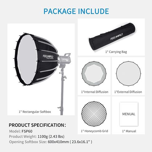FEELWORLD FSP60 V2 60 سم 23.6 بوصة صندوق سوفت بوكس ​​محمول مكافئ لـ FEELWORLD FL125D FL125B FL225D FL225B وغيرها من إضاءة استوديو الفيديو من Bowens Mount in Saudi Arabia