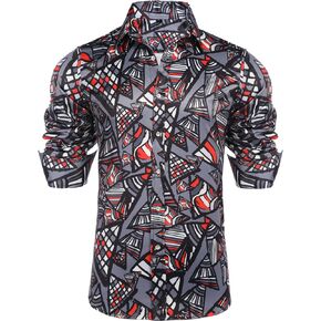 Daupanzees Mens Long Sleeve Fashion Pop Style Design Print Dress Shirt
