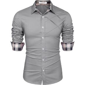 COOFANDY Men's Cotton Dress Shirts Long Sleeve Plaid Collar Shirt Slim Fit Casual Button Down Shirt in Saudi Arabia
