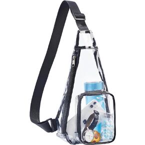 حقيبة ظهر Vikcnitor Clear Sling، معتمدة من استاد الحقيبة الشفافة، حقيبة نهارية شفافة على الصدر للحفلات الموسيقية والتمرين والاستاد، باللون الأسود in Kuwait
