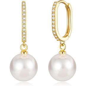 Awinesn Gold Pearl Earrings for Women Girls 14K Real Gold Plated Pearl Drop Earrings Dainty Cubic Zirconia Gold Earrings for Women Wedding Bridal Bridesmaid