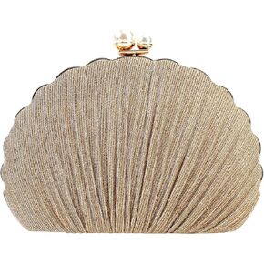 Women Mini Pleated Seashell Evening Clutch Handbag Chain Strap Cross-body Bag
