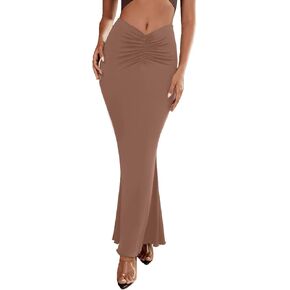 Umenlele Women's Casual High Waist Ruched Stretchy Bodycon Long Maxi Skirt in Kuwait