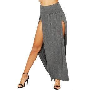 Loxdonz Women's Stretchy Split Skirts Maxi Long Skirt Plain Side Slit Beach Party Maxi Skirts