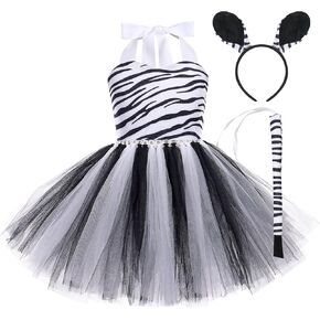 Toddler Kids Baby Girl Safari Theme Tiger Rreindeer Costume Tutu Dress with Ears Headband Tail for Halloween Cosplay Costume
