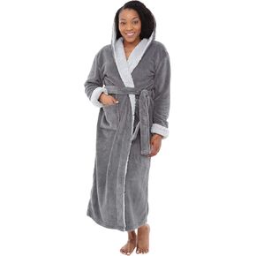 Alexander Del Rossa Women's Warm Fleece Robe with Hood, Long Plush Sherpa Bathrobe for Winter