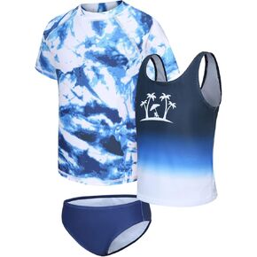 Girls 3 Piece Rash Guard Swimsuits Set for Girls Short Sleeve Bathing Suits Hawaiian Swim Set  3-16 Years in Kuwait