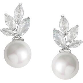 SWEETV Cubic Zirconia Pearl Drop Wedding Earrings for Brides, Ivory Bridal Pearl Earrings for Bridesmaid Jewelry Gift in Saudi Arabia