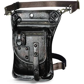 Handadsume قماش مقاوم للماء + جلد دراجة نارية للسفر فاني الخصر حزمة قطرة الفخذ الساق حقيبة الحقيبة للرجال النساء FB2141 (100٪ جلد طبيعي - قهوة) in Kuwait