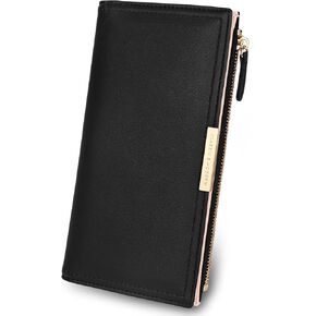 Black Wallet Women, Leather Wallet with Zipper Magnetic Closure Double Fold Wallet for Gift Giving, Daily Life, Travel and Business Occasions Ideal Accessory in Kuwait