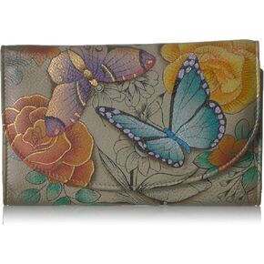 Anna by Anuschka Women's Geniune Leather Hand Painted Large Three Fold Checkbook Clutch Wallet