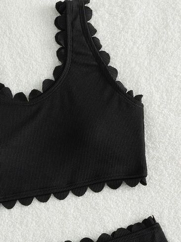 Cozyease Girls' Plain 2 Piece Swimsuit Scallop Trim Scoop Neck Sleeveless Bikini Set in Saudi Arabia