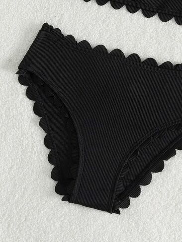 Cozyease Girls' Plain 2 Piece Swimsuit Scallop Trim Scoop Neck Sleeveless Bikini Set in Saudi Arabia