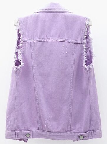 loveimgs Women's Fashion Sleeveless Regular Fit Lightweight Button Front Candy Color Ripped Denim Vest Jacket Pockets in Kuwait