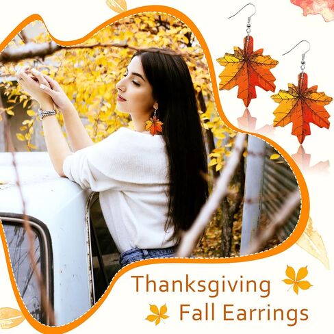 Nanafast Fall 2023 Thanksgiving Earrings for Women Girls Leather Pumpkin Turkey Maple Leaf Shaped Thanksgiving Day Celebration Party Trendy Fall Dangle Fun Hook Earrings for Her Autumn Jewelry Gifts in Kuwait