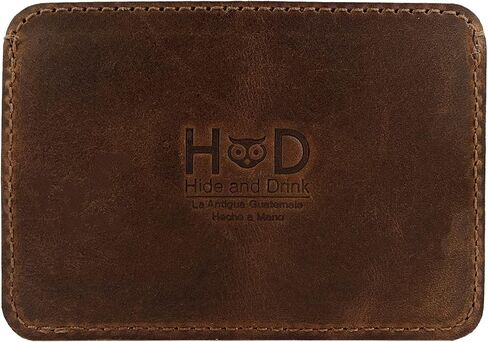 Hide & Drink, Card Holder with ID Slot Handmade from Full Grain Leather - Compact Storage for Cards & Cash, Front Pocket Wallet, Everyday Accessories - Bourbon Brown in Saudi Arabia