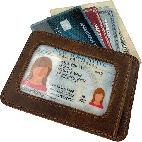 Hide & Drink, Card Holder with ID Slot Handmade from Full Grain Leather - Compact Storage for Cards & Cash, Front Pocket Wallet, Everyday Accessories - Bourbon Brown in Saudi Arabia