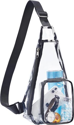 حقيبة ظهر Vikcnitor Clear Sling، معتمدة من استاد الحقيبة الشفافة، حقيبة نهارية شفافة على الصدر للحفلات الموسيقية والتمرين والاستاد، باللون الأسود in Kuwait