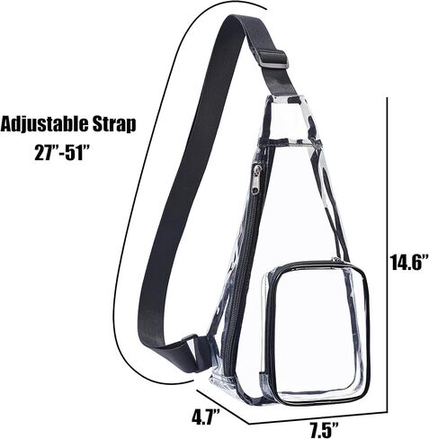 حقيبة ظهر Vikcnitor Clear Sling، معتمدة من استاد الحقيبة الشفافة، حقيبة نهارية شفافة على الصدر للحفلات الموسيقية والتمرين والاستاد، باللون الأسود in Kuwait