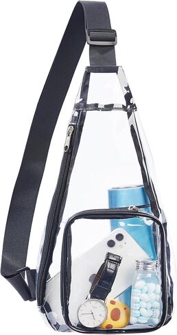 حقيبة ظهر Vikcnitor Clear Sling، معتمدة من استاد الحقيبة الشفافة، حقيبة نهارية شفافة على الصدر للحفلات الموسيقية والتمرين والاستاد، باللون الأسود in Kuwait