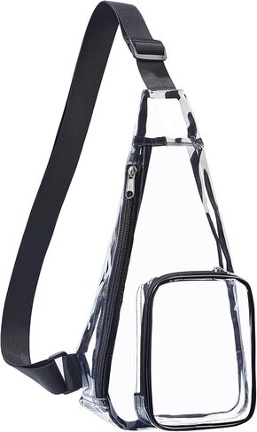 حقيبة ظهر Vikcnitor Clear Sling، معتمدة من استاد الحقيبة الشفافة، حقيبة نهارية شفافة على الصدر للحفلات الموسيقية والتمرين والاستاد، باللون الأسود in Kuwait