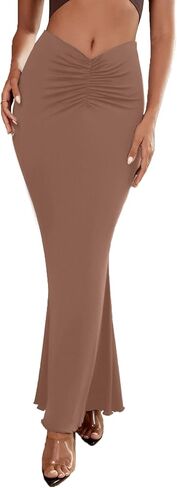 Umenlele Women's Casual High Waist Ruched Stretchy Bodycon Long Maxi Skirt in Saudi Arabia