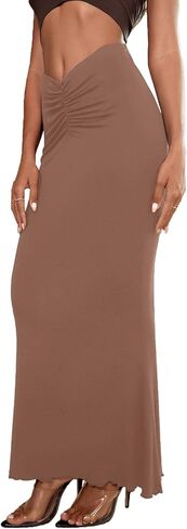 Umenlele Women's Casual High Waist Ruched Stretchy Bodycon Long Maxi Skirt in Saudi Arabia