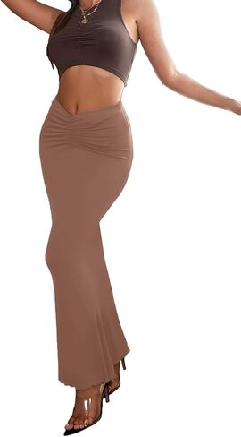 Umenlele Women's Casual High Waist Ruched Stretchy Bodycon Long Maxi Skirt in Saudi Arabia