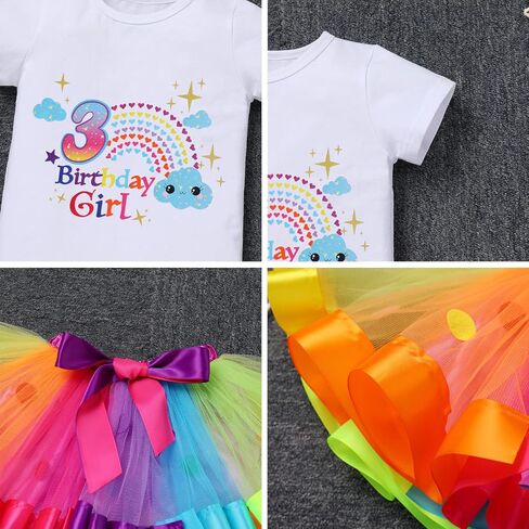 ODASDO Baby Girl Toddler Kids Boho Rainbow Birthday Cake Smash Outfit Romper Tutu Skirt Headband Badge Sash Set in Kuwait