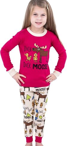 Lazy One Warm Long-Sleeve PJ Sets for Girls and Boys, Cozy, Comfy, Funny Kids' Pajama Sets, Animal, Bear & Moose in Kuwait