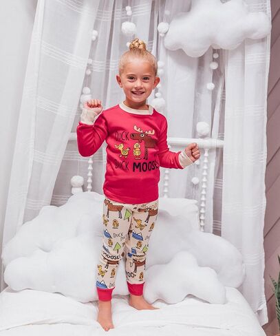 Lazy One Warm Long-Sleeve PJ Sets for Girls and Boys, Cozy, Comfy, Funny Kids' Pajama Sets, Animal, Bear & Moose in Kuwait