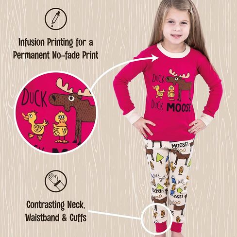 Lazy One Warm Long-Sleeve PJ Sets for Girls and Boys, Cozy, Comfy, Funny Kids' Pajama Sets, Animal, Bear & Moose in Kuwait
