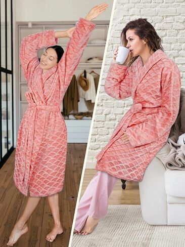 PAVILIA Short Robes for Women, Plush Soft Bathrobe Womens Lightweight, Fluffy Fuzzy Robe Knee Length, Shower Spa House Robe in Kuwait