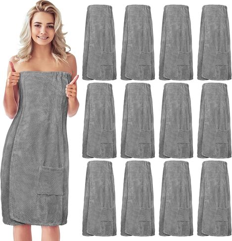 Tigeen 12 Pcs Bath Wraps for Women Spa Robe Adjustable Closure Elastic Towel Dress for Bath Shower (White,Simple) in Kuwait