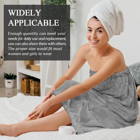 Tigeen 12 Pcs Bath Wraps for Women Spa Robe Adjustable Closure Elastic Towel Dress for Bath Shower (White,Simple) in Kuwait