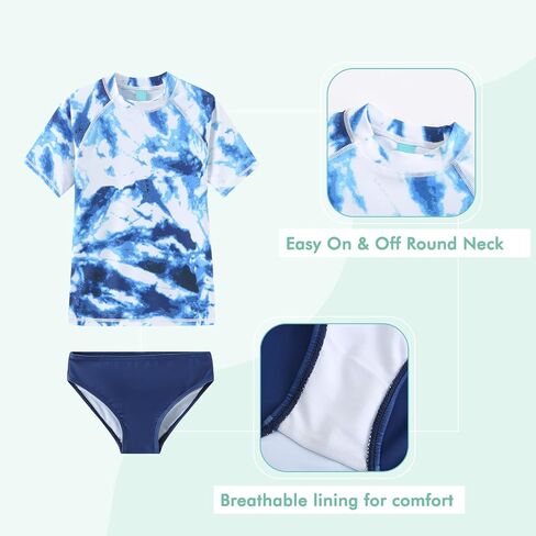 Girls 3 Piece Rash Guard Swimsuits Set for Girls Short Sleeve Bathing Suits Hawaiian Swim Set  3-16 Years in Kuwait
