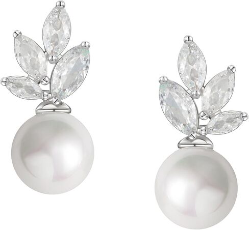 SWEETV Cubic Zirconia Pearl Drop Wedding Earrings for Brides, Ivory Bridal Pearl Earrings for Bridesmaid Jewelry Gift in Kuwait