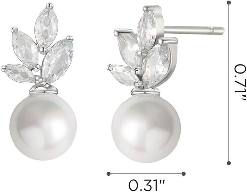 SWEETV Cubic Zirconia Pearl Drop Wedding Earrings for Brides, Ivory Bridal Pearl Earrings for Bridesmaid Jewelry Gift in Kuwait