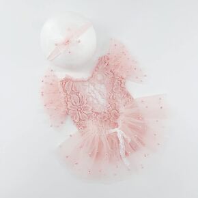 Newborn Photography Outfits Girl Pearl Lace Rompers Headdress Photo Costume in Kuwait
