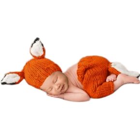 Newborn Photo Props Crochet Infant Knitted Fox Hat Pants Photography Shoot | Baby Photoshoot Props Costume,Newborn Picture Outfit,Crochet Photoshoot Props Boys Girl 0-3 month,Handmade Baby Boy Girls Set in Kuwait