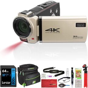 كاميرا فيديو مينولتا MN4K30NV 4K فائقة الدقة 30 ميجابكسل للرؤية الليلية، حزمة شامبانيا مع بطاقة ذاكرة SDXC سعة 64 جيجابايت من Lexar، وحقيبة كاميرا ديكو جير، ومنفاخ عدسة، وقلم عدسة، وحامل ثلاثي القوائم مقاس 12 بوصة والمزيد in Kuwait