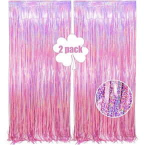 Sharonlily Gorgeous Holographic Iridescent Fringe Curtains, 2 Pack of 3.3ft x 8.2ft Transparent Tinsel Backdrop Streamer, Sturdy Foil Door Curtain for Wedding Birthday Bachelorette Party Decorations in Saudi Arabia