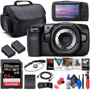 Blackmagic Design Pocket Cinema Camera 4K (CINECAMPOCHDMFT4K) + 64GB Memory Card + LPE6 Battery + External Charger + Card Reader + Corel Photo Software + Case + Flex Tripod + Cap Keeper + More in Saudi Arabia