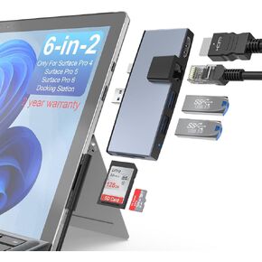 Gogerit 6 in 2 Surface Pro 4 5 6 Docking Station, Microsoft Surface Pro Dock Hub for Pro4 Pro5 Pro6, with 100Mbps Ethernet Port,4K HDMI Port, 2 USB 3.0 Ports, SD/TF Card Surface Pro 6/5/4 Adapter in Saudi Arabia