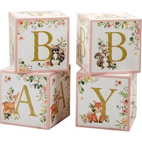 Kate Aspen Pink Woodland Baby Boxes with Letters for Baby Shower Decorations Photo Prop & Nursery Décor (Set of 4 Spells BABY)
