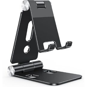 OMOTON Foldable Cell Phone Stand, C4 Portable Aluminum Phone Holder, Adjustable Phone Dock Cradle Compatible with iPhone 14/13/12/11 Pro Max, Samsung Galaxy, Small Tablets and Other Phones, Silver