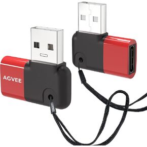 AGVEE [2 حزمة 90 درجة زاوية USB-C أنثى إلى USB-A 2.0 ذكر محول، USBC نوع C محول وصلة تمديد وصلة تمديد لـ iPhone 12 11 Pro Max، Samsung S21 S20 S10 Note 20 10، أحمر