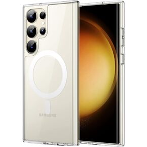 حافظة JETech مغناطيسية لهاتف Samsung Galaxy S23 Ultra مقاس 6.8 بوصة، متوافقة مع MagSafe، غطاء هاتف واقٍ مقاوم للصدمات، ظهر صلب شفاف من البولي كربونات (أسود)