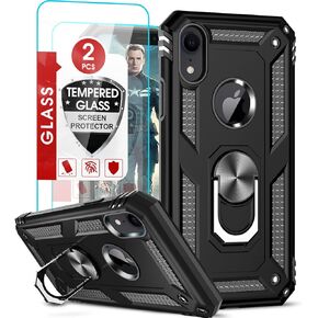 LeYi for iPhone XR Protective Case, Heavy Duty iPhone XR Case with Ring and 2PCS Screen Protector for Women Men, [Military-Grade] Shockproof Case with Magnetic Kickstand for Apple iPhone XR 10, Red